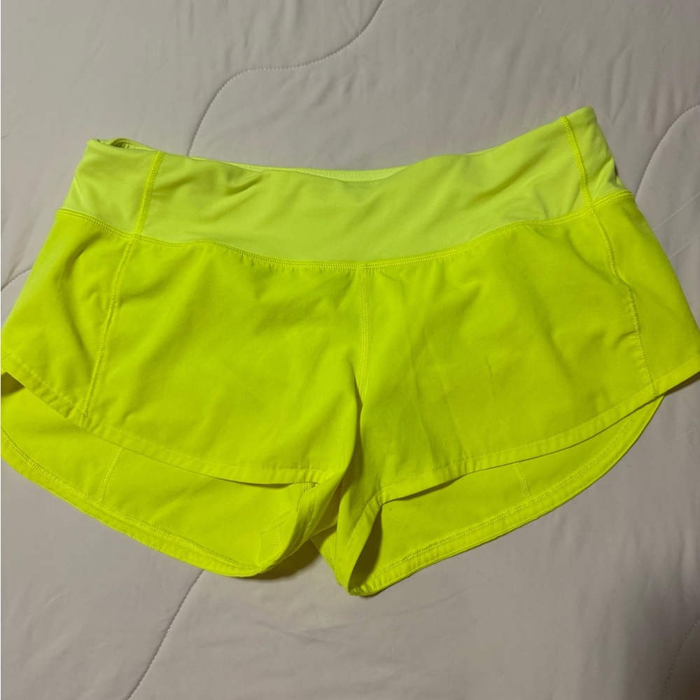 Lululemon highlighter yellow running shorts